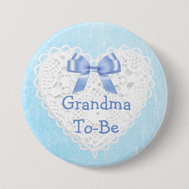 Blue Lacy Grandma-To-Be Baby Shower Button (Front)