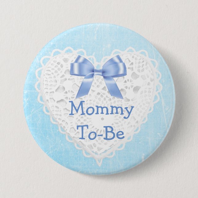 Blue Lacy Mom-To-Be Baby Shower Button (Front)