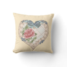 Blue Lacy Ribbon Heart pillows