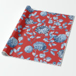 Blue Lady Christmas Red Vintage Large Floral Toile Wrapping Paper