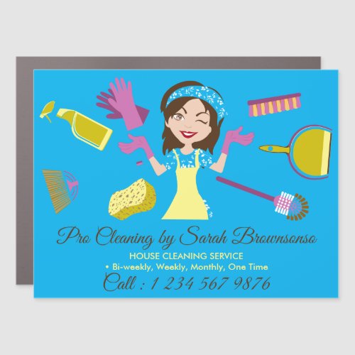 Blue Lady Cleaning Services Washing Tile Wall Car Magnet