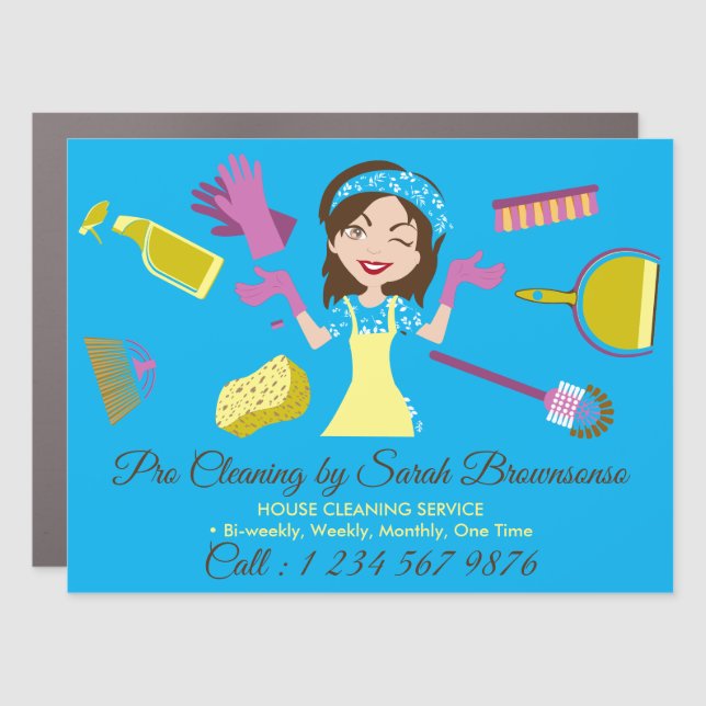 Blue Lady Cleaning Services Washing Tile Wall Car Magnet (Front)