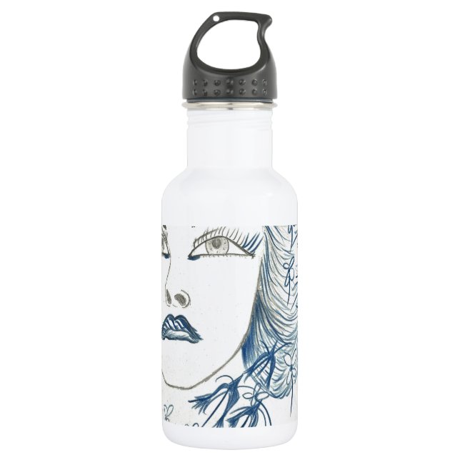 Blue Lady Flower Stainless Steel Water Bottle (Front)