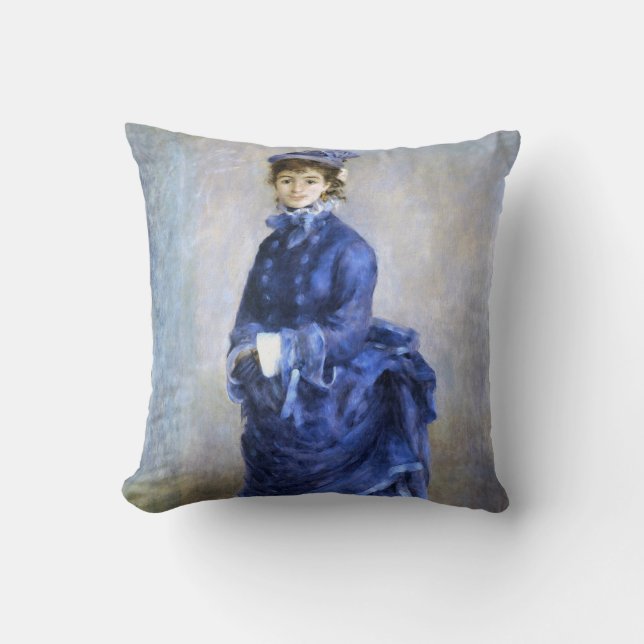 Blue Lady  Parisienne Renoir Impressionist Paint Throw Pillow (Front)