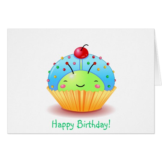 Blue Ladybug Cupcake Birthday Card