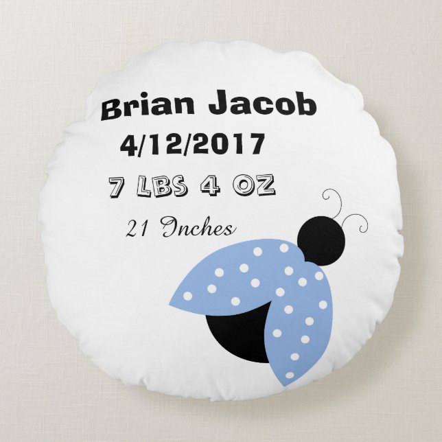 Blue Ladybug Personalized Baby Boy Pillow (Front)