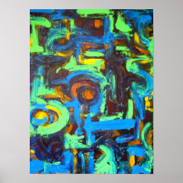 Blue Lagoon-Abstract Art Hand Painted Brushstrokes Poster