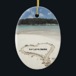 Blue Lagoon, Bahamas- Heart Drawn in the Sand Ceramic Ornament<br><div class="desc">A gorgeous picture of a heart drawn in the sand at the beach of the Blue Lagoon in the Bahamas.</div>