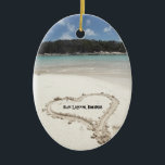 Blue Lagoon, Bahamas- Heart Drawn in the Sand Ceramic Ornament<br><div class="desc">A gorgeous picture of a heart drawn in the sand at the beach of the Blue Lagoon in the Bahamas.</div>