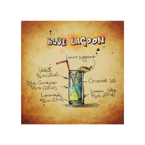 Blue Lagoon Cocktail Recipe Wood Wall Decor