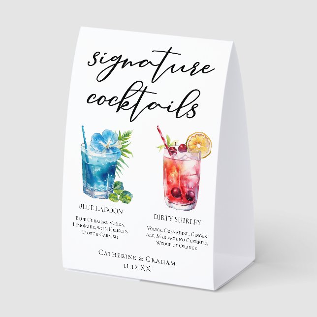 Blue Lagoon Dirty Shirley Signature Cocktails Menu Paper Table Tent (Front)