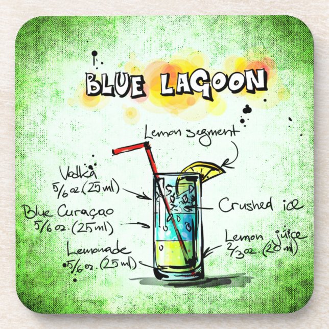 Blue Lagoon Drink Recipe Beverage Coaster (Front)