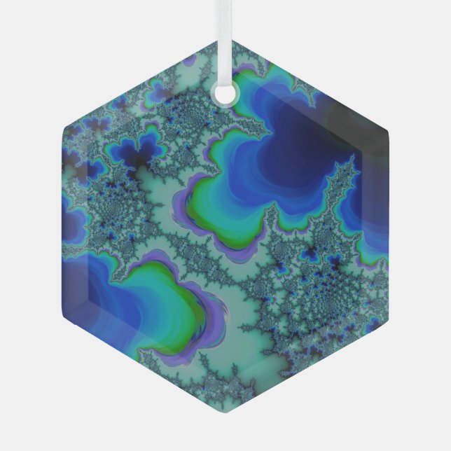 Blue Lagoon Fractal Abstract Suncatcher Glass Ornament (Front)
