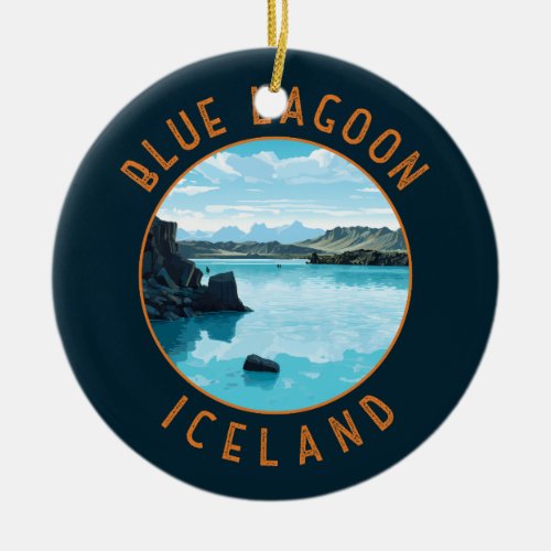 Blue Lagoon Iceland Distressed Circle Ceramic Ornament