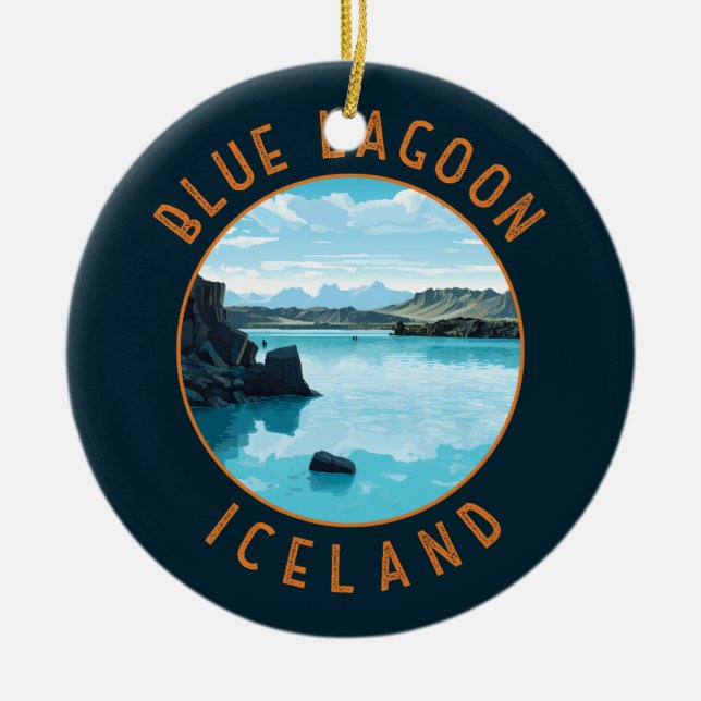 Blue Lagoon Iceland Distressed Circle Ceramic Ornament (Front)