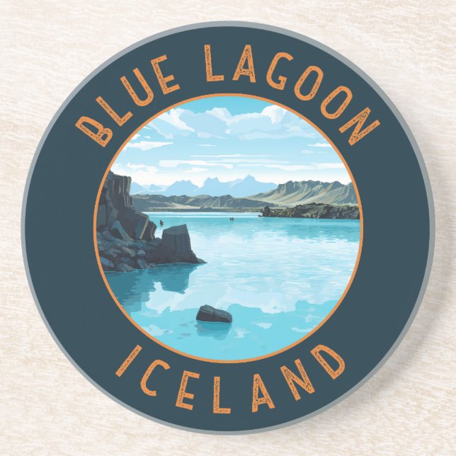 Blue Lagoon Iceland Distressed Circle Coaster (Front)