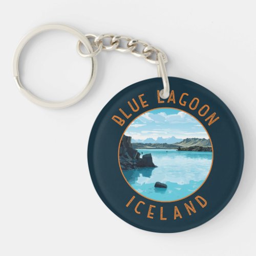 Blue Lagoon Iceland Distressed Circle Keychain