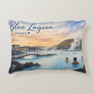 Blue Lagoon Iceland thermal bath watercolor Accent Pillow