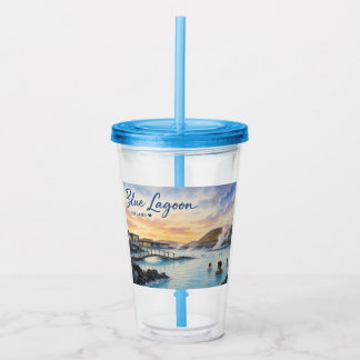 Blue Lagoon Iceland thermal bath watercolor  Acrylic Tumbler