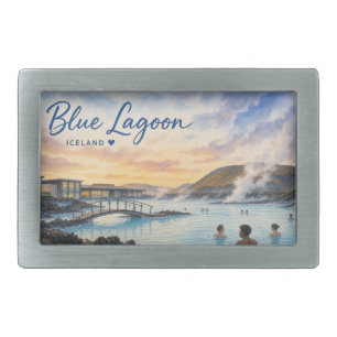 Blue Lagoon Iceland thermal bath watercolor Belt Buckle