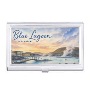 Blue Lagoon Iceland thermal bath watercolor Business Card Case