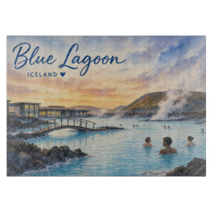 Blue Lagoon Iceland thermal bath watercolor Cutting Board