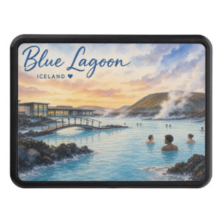 Blue Lagoon Iceland thermal bath watercolor Hitch Cover