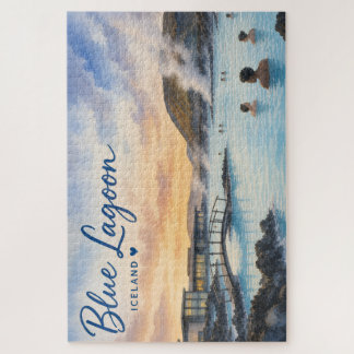 Blue Lagoon Iceland thermal bath watercolor Jigsaw Puzzle