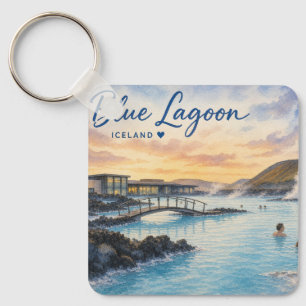 Blue Lagoon Iceland thermal bath watercolor Keychain