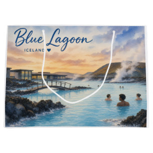 Blue Lagoon Iceland thermal bath watercolor Large Gift Bag