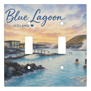 Blue Lagoon Iceland thermal bath watercolor Light Switch Cover