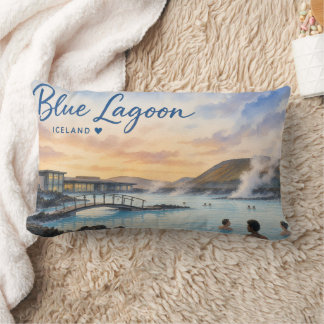 Blue Lagoon Iceland thermal bath watercolor Lumbar Pillow