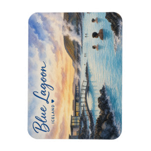 Blue Lagoon Iceland thermal bath watercolor Magnet