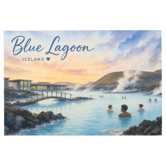Blue Lagoon Iceland thermal bath watercolor Metal Print