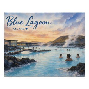 Blue Lagoon Iceland thermal bath watercolor Poster