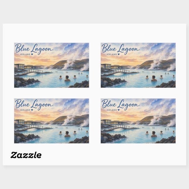 Blue Lagoon Iceland thermal bath watercolor  Rectangular Sticker (Sheet)