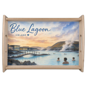 Blue Lagoon Iceland thermal bath watercolor Serving Tray