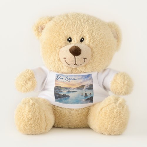 Blue Lagoon Iceland thermal bath watercolor  Teddy Bear