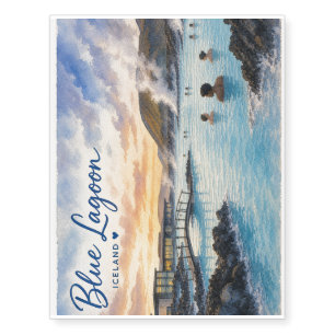 Blue Lagoon Iceland thermal bath watercolor Temporary Tattoos