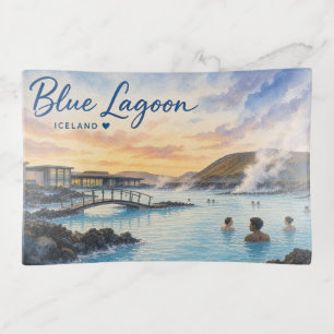 Blue Lagoon Iceland thermal bath watercolor Trinket Tray