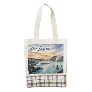 Blue Lagoon Iceland thermal bath watercolor Zazzle HEART Tote Bag