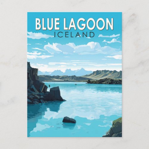Blue Lagoon Iceland Travel Art Vintage Postcard