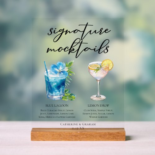 Blue Lagoon Lemon Drop Pool Party Mocktails Acrylic Sign