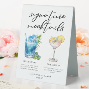 Blue Lagoon Lemon Drop Wedding Mocktails Menu Table Tent
