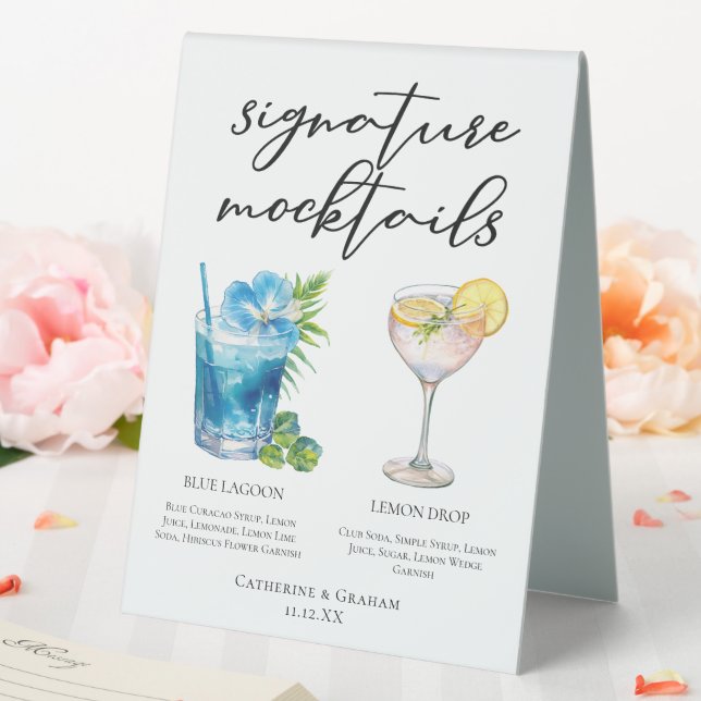 Blue Lagoon Lemon Drop Wedding Mocktails Menu Table Tent (In SItu (Wedding))