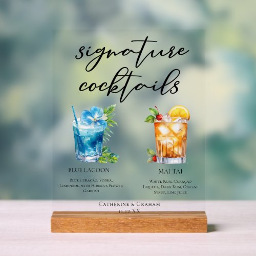 Blue Lagoon Mai Tai Tropical Wedding Cocktails Acrylic Sign