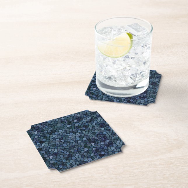 Blue Lagoon Midnight Cobbled Patchwork Terrazo Pat Paper Coaster (Insitu)