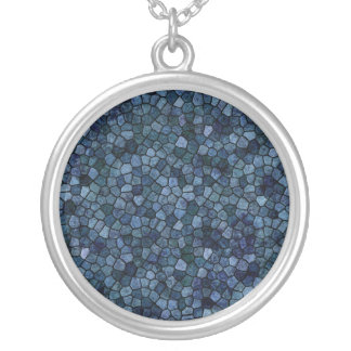 Blue Lagoon Midnight Cobbled Patchwork Terrazo Pat Silver Plated Necklace