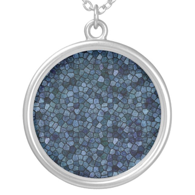 Blue Lagoon Midnight Cobbled Patchwork Terrazo Pat Silver Plated Necklace (Front)