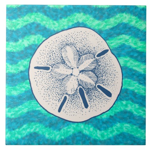 Blue Lagoon Nautical Sand Dollar Design Ceramic Tile